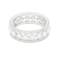APM monaco银色双行两圈珍珠戒指女气质时尚指环食指节尾戒银首饰