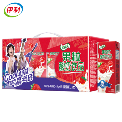 伊利优酸乳 果粒酸奶饮品 草莓味 245g*12盒