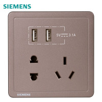 西门子（SIEMENS）开关插座面板 致典系列曦金褐 五孔带双口3.1A USB插座