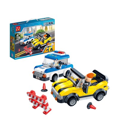 邦宝儿童小颗粒警察积木拼装玩具益智男孩拼插玩具交通追捕7033