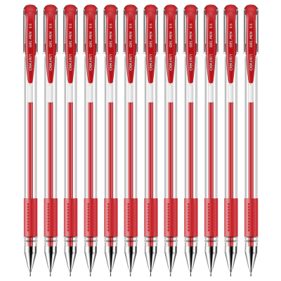 得力(deli)0.5mm半针管中性笔签字水笔 红色