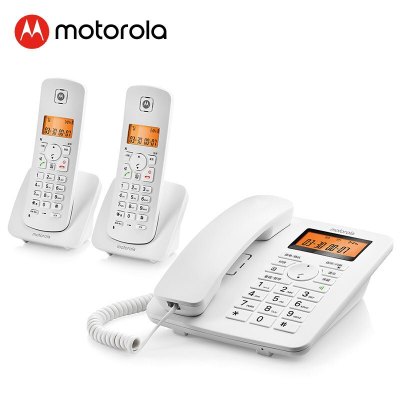 摩托罗拉(Motorola)数字无绳电话机 无线座机 子母机一拖二 办公家用 免提 来电显示 低辐射C4202LC 白色
