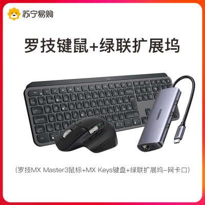罗技MX Master3鼠标+罗技MX Keys键盘+绿联扩展坞-网卡口