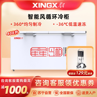 星星(Xingx) 408升 冰柜冷柜 商用卧式大容量 冷藏冷冻转换单温冰柜 二级能耗(白色) BD/BC-408FE