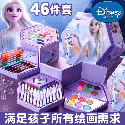 迪士尼(Disney)DM29407水彩笔绘画文具套装46件套 蜡笔彩铅画画礼盒儿童送人生日礼物女孩礼品艾莎公主冰雪奇缘