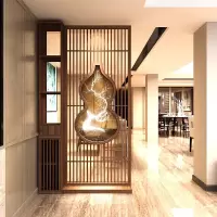 金佰特现代中式屏风隔断墙装饰客厅禅意麋鹿入户聚财挡煞玄关柜实木花格栅镂空