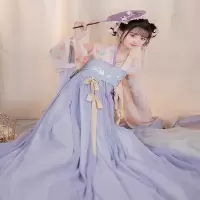 汉服女款池夏 繁花入梦 兔姬 唐制对襟短衫+齐胸裙+诃子 (备注码数S-L)