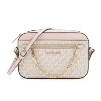 MICHAEL KORS MK 迈克·科尔斯 奢侈品 MK JET SET系列米白拼粉色MK印花中号牛皮革手拎单肩斜挎包