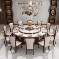 酒店新中式大圆桌15人手动餐桌饭店包厢桌中式圆桌 手动2米含转盘10把椅子可定制