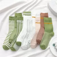 DP 可爱糖果系森系小清新牛油果绿色麻花格子中筒袜 均码 牛油果绿中筒[五双装]