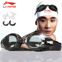 李宁 LI-NING 泳镜 高清防雾防水眼镜男士女士游泳镜 508-1黑色