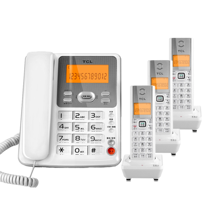 TCL D61 电话机 数字无绳电话 子母机 家用办公固定电话机 无线座机(一拖三)