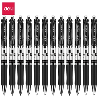 得力(deli)33388 按动中性笔12支/盒0.5mm签字笔碳素笔商务中性笔学生办公财务签字笔 黑色