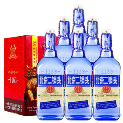 永丰牌北京二锅头出口小方瓶 蓝瓶42度500ml*6整箱装 清香型白酒纯粮食酒 (新旧外包装随机发货)