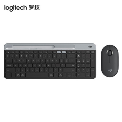 [罗技]K580多设备键盘 无线蓝牙全尺寸办公键盘 PEBBLE轻薄型鼠标套装
