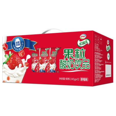 伊利优酸乳 果粒酸奶饮品 草莓味 245g*12盒/提