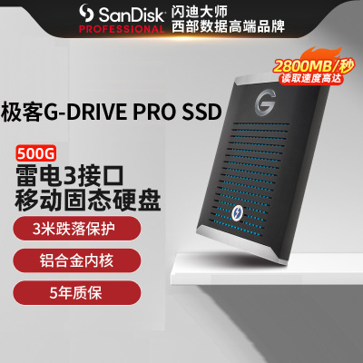 闪迪大师G-Technology 500G Nvme固态硬盘(PSSDPRO)传输速度2800MB/S