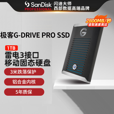 闪迪大师G-Technology 1TB Nvme固态硬盘(PSSDPRO)传输速度2800MB/S