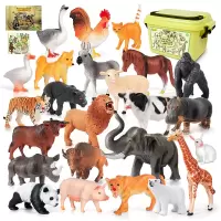 纽奇(Nukied)儿童仿真动物模型玩具农场野生动物模型软胶可水洗益智玩具 农场野生动物24件套(配收纳盒)