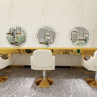 MOBIOFFICE 理发壁镜(圆形,带LED灯)镜子发廊专用壁挂式美发镜