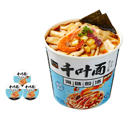 莫小仙海味酸汤千叶面90g*6桶装非油炸泡面刀削面方便速食品夜宵刀削酸汤面叶