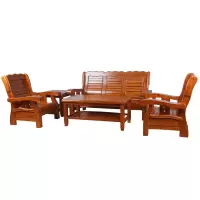 宏绮家具(HQ) 实木沙发 木沙发 实木三人沙发 实木 红棕色 实木沙发1+1+3+茶几组合