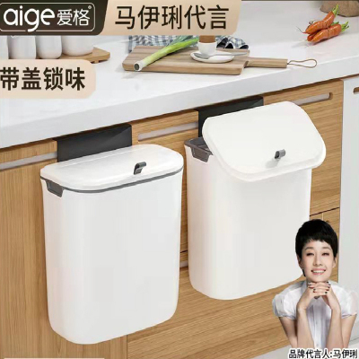 爱格(aige)厨房垃圾桶挂式家用壁挂收纳桶带盖厕所卫生间浴室挂壁迷你小号桶9升BGLJTHP2