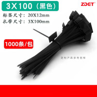 ZDET 彩色便签扎带 3*100 束线带网线标记扎带 1000条/包 黑色(包)