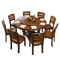 实木圆形餐桌椅组合大圆桌1.3米带转盘桌子