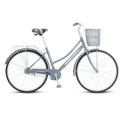 永久城市自行车女士26寸低跨度复古轻便代步车单速上班买菜通勤车 26寸钢架 灰色
