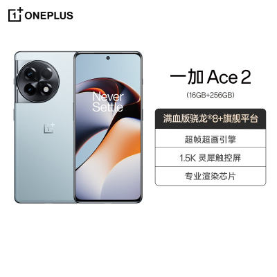 一加 Ace 2 16GB+256GB 冰河蓝 第一代骁龙®8+移动平台 新一代超高性能石墨 超线性立体双扬声器 长寿版 100W 超级闪充全网通学生游戏拍照手机