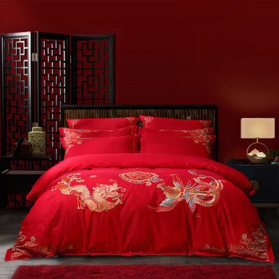 水星婚庆四件套全棉喜被结婚纯棉婚嫁套件大红色新婚床床上用品