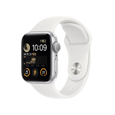 Apple Watch SE 2022款智能手表 40mm GPS版 银色铝金属表壳 运动型表带 学生优惠版