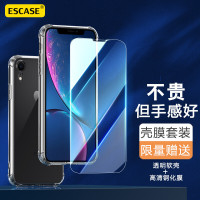 ESCASE [壳膜套装]苹果XR手机壳iPhone保护套 6.1英寸苹果XR钢化膜 全包气囊防摔软壳透明(有吊绳孔)