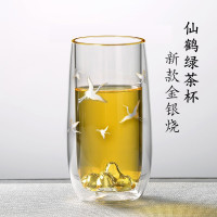 金银烧仙鹤双层玻璃杯-玲珑