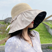 米色黑胶太阳帽女夏季新款遮阳防晒防紫外线渔夫帽子遮脸遮阳百搭