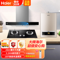 海尔(Haier)欧式抽吸油烟机24m³大吸力挥手智控热熔洗烟机+5.2KW大火力猛火灶+16升热水器天然气烟灶热套装