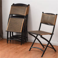 翰如(HAN RU) 折叠椅子藤椅家用简易餐椅成人便携靠背椅子塑料椅子 小号