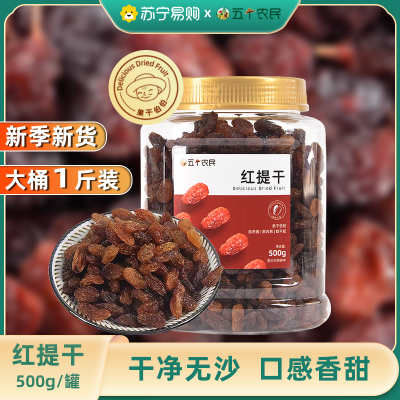 五个农民新疆吐鲁番红提干500g/罐装免洗果干蜜饯零食