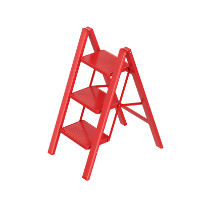 [吉利款]格美居多功能梯子家用折叠伸缩人字梯加厚铝合金三步梯H00703-吉利红