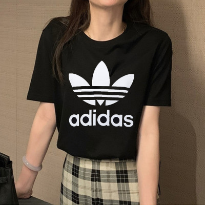 阿迪达斯(adidas)三叶草短袖女t恤23夏季新款LOGO印花宽松休闲运动透气半袖T恤GN2896