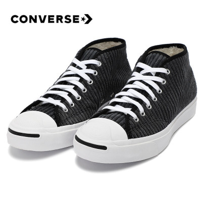 匡威(Converse)休闲鞋 开口笑 黑色保暖中帮鞋女 学生加绒板鞋 169794