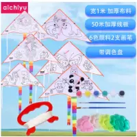 爱吃鱼(aichiyu)涂鸦教学风筝diy纯白涂色绘画风筝材料包自制做风筝男孩女孩玩具