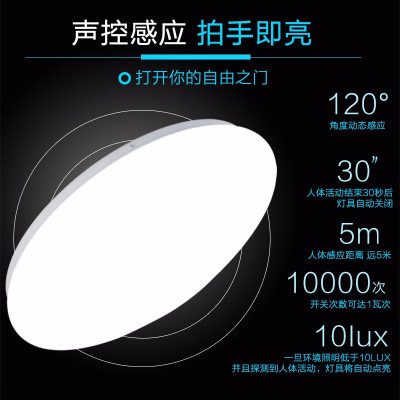 宥智芯 LED吸顶灯声控灯感应灯雷达吸顶灯楼梯走廊楼道车库灯物业工程灯24瓦直径34cm