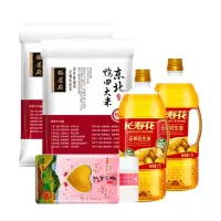 福满多组合米面粮油套餐A款 长寿花花生油1L*2 裕道府鸭田米2.5kg*2 金龙鱼小米400g组合