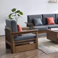 域赢实木沙发简约小户型客厅中式沙发客厅家具胡桃色-单人位