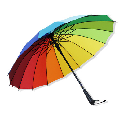 尚语长柄自动防风雨伞彩虹伞
