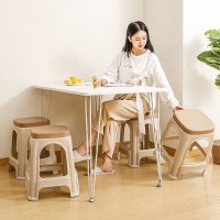 未易办公椅家用塑料凳子加厚成人高凳简约简易板凳加固耐磨卡其色