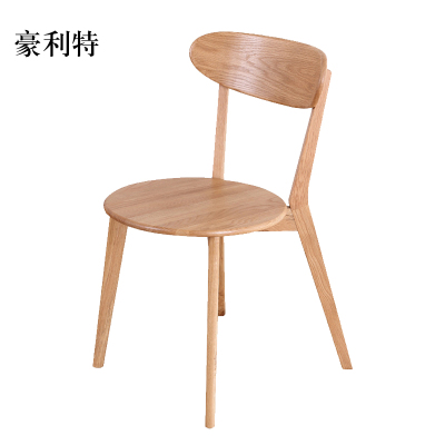 豪利特办公椅简约现代休闲书桌椅餐桌凳子橡木靠背椅清漆原木色圆形座面