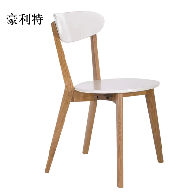 豪利特办公椅简约现代休闲书桌椅餐桌凳子橡木靠背椅原木色骨架/白色圆形座面